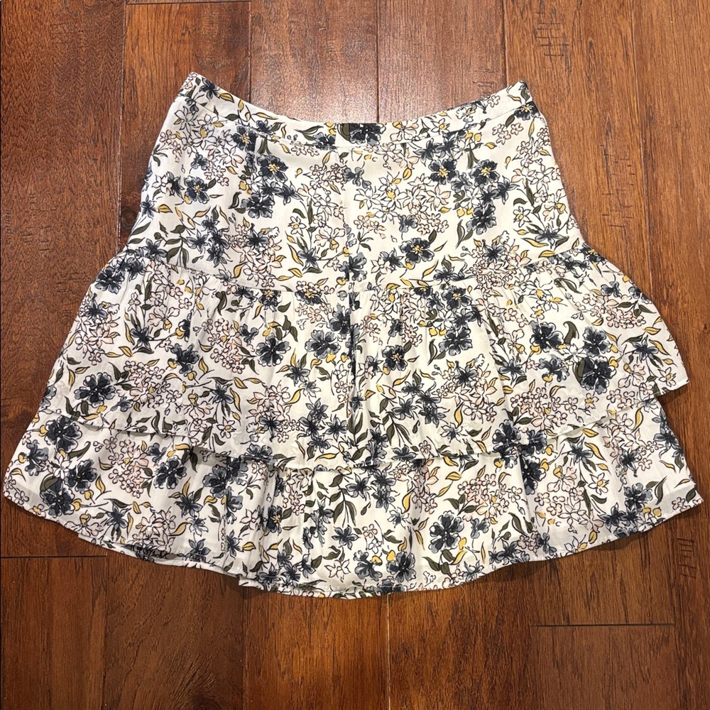 LOFT Floral Print Skirt in Blue and Cream